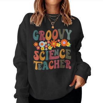Retro Flower Groovy Science Teacher Funny Back To School Women Crewneck Graphic Sweatshirt - Thegiftio UK