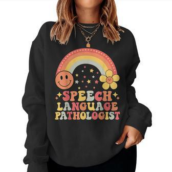 Retro Groovy Speech Therapy Speech Language Pathologist Slp Women Crewneck Graphic Sweatshirt - Thegiftio UK