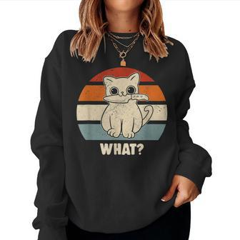Retro What Cat Knife Meow Kitty Funny Cats Mom And Cat Dad Women Crewneck Graphic Sweatshirt - Thegiftio