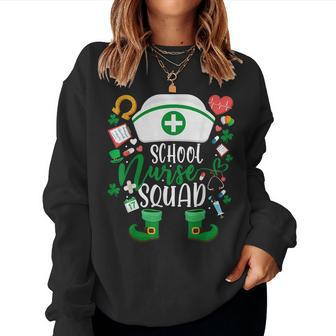 School Nurse Squad Irish Shamrock Nurse St Patricks Day Women Crewneck Graphic Sweatshirt - Thegiftio UK