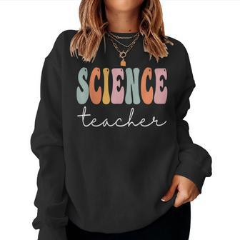 Science Teacher Retro Groovy Women Happy First Day Of School Women Crewneck Graphic Sweatshirt - Thegiftio UK