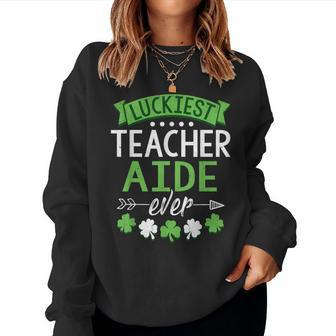 Shamrock One Lucky Teacher Aide St Patricks Day School Women Crewneck Graphic Sweatshirt - Thegiftio UK