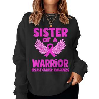 Sister Of A Warrior Breast Cancer Awareness Support Warrior Women Crewneck Graphic Sweatshirt - Thegiftio UK