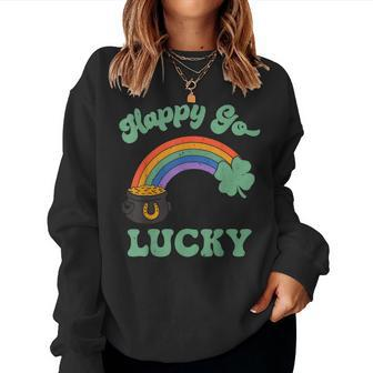 St Patricks Day Pot Of Leprechaun Gold Rainbow Happy Women Crewneck Graphic Sweatshirt - Thegiftio UK