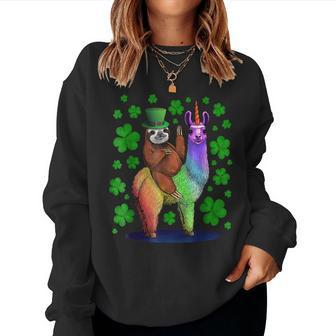St Patricks Day Sloth Riding Llama Leprechaun Hat Kids Women Crewneck Graphic Sweatshirt - Thegiftio UK