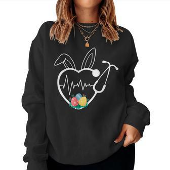 Stethoscope Love Easter Nurse Life Egg Nurse Easter Bunny  Women Crewneck Graphic Sweatshirt
