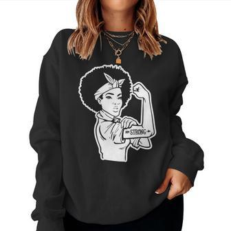 Strong Woman Rosie Strong Afro Woman For Dark Colors White Women Crewneck Graphic Sweatshirt - Seseable