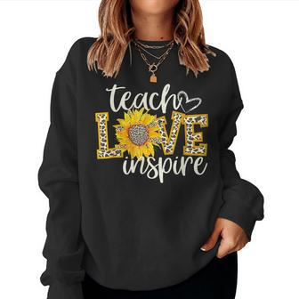 Teach Love Inspire Cute Sunflower Leopard Cheetah Print V2 Women Crewneck Graphic Sweatshirt - Thegiftio UK