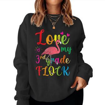 Teacher Valentines Day - Love My 3Rd Grade Flamingo Women Crewneck Graphic Sweatshirt - Thegiftio UK