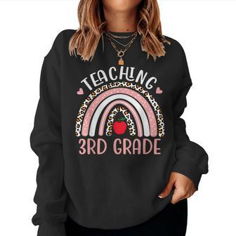 Teaching 3Rd Grade Teacher Rainbow Leopard Teachers Women Crewneck Graphic Sweatshirt - Thegiftio UK