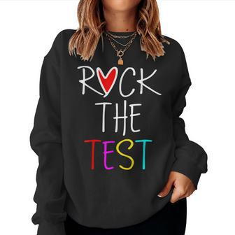 Test Day Rock The Test Teacher Testing Day Funny Teacher Women Crewneck Graphic Sweatshirt - Thegiftio UK