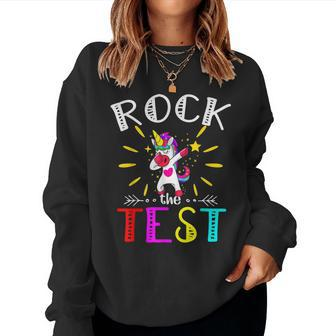 Testing Day Teacher Rock The Test Teaching Students Teachers Women Crewneck Graphic Sweatshirt - Thegiftio UK