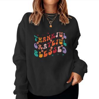 Thankful Grateful Blessed Fall Glitter Gift Women Crewneck Graphic Sweatshirt - Seseable