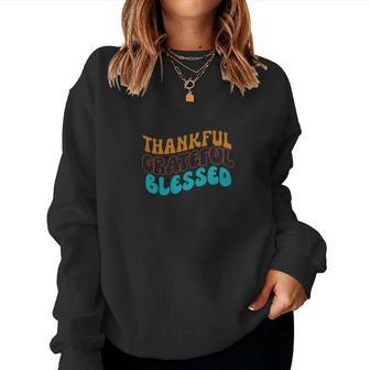 Thankful Grateful Blessed Retro Vintage Fall Women Crewneck Graphic Sweatshirt - Seseable