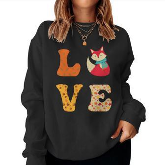 Thanksgiving Love Autumn Fall Fox Women Crewneck Graphic Sweatshirt - Seseable