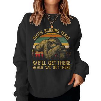 Vintage Sloth Running Team Well Get There Funny Sloth Women Crewneck Graphic Sweatshirt - Thegiftio UK