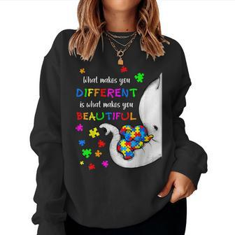 What Makes You Different Elephant Mom Autism Child Awareness Women Crewneck Graphic Sweatshirt - Thegiftio UK