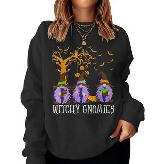 Witchy Gnomies Halloween Party Gnome Witch Gnome Wizard Women Crewneck Graphic Sweatshirt - Thegiftio UK