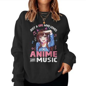 Women Just A Girl Who Loves Anime And Music Anime Lover Girl Women Crewneck Graphic Sweatshirt - Thegiftio UK