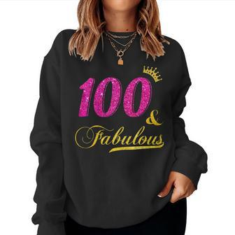 Womens 100 And Fabulous Diamond Crown Happy 100Th Birthday Women Crewneck Graphic Sweatshirt - Thegiftio UK
