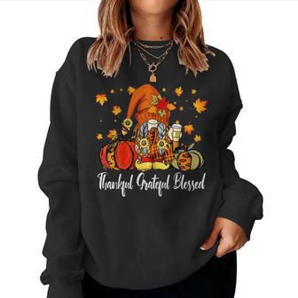 Womens Autumn Fall Outfit Gnome Thankful Grateful Blessed Pumpkin  V2 Women Crewneck Graphic Sweatshirt