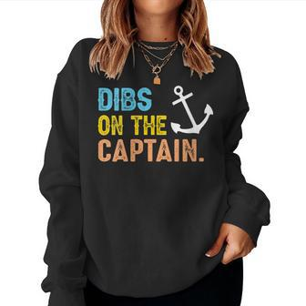 Womens Funny Captain Wife Dibs On The Captain V2 Women Crewneck Graphic Sweatshirt - Thegiftio UK