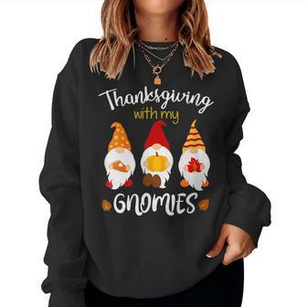 Womens Hangin Thanksgiving With My Gnomies Fall Funny Women Crewneck Graphic Sweatshirt - Thegiftio UK