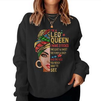 Womens Im A Leo Queen Afro Melanin Woman Headwrap Black History Women Crewneck Graphic Sweatshirt - Thegiftio UK