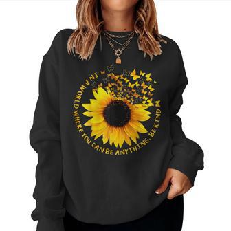 Womens In A World Where You Can Be Anything Be Kind Sunflower Women Crewneck Graphic Sweatshirt - Thegiftio UK