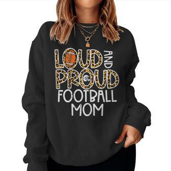 Womens Leopard Loud & Proud American Football Mom Family Mama Mommy Women Crewneck Graphic Sweatshirt - Thegiftio UK