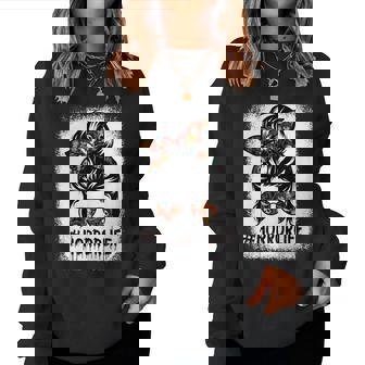 Womens Messy Bun Horror Life Horror Movie Horror Mom Halloween Women Crewneck Graphic Sweatshirt - Thegiftio