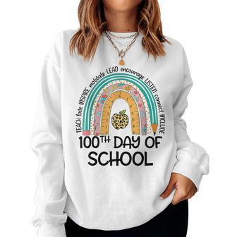 100Th Day Of School Teacher - 100 Days Smarter Rainbow Women Crewneck Graphic Sweatshirt - Thegiftio UK