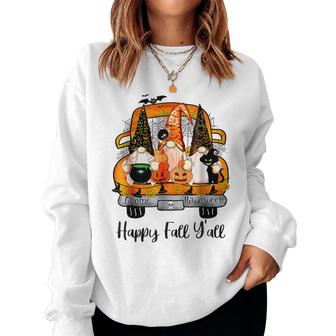 Gnome Witch Halloween Pumpkin Autumn Fall Happy Fall Yall  Women Crewneck Graphic Sweatshirt