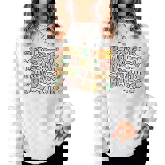 Believer Motivator Innovator Educator Retro Teacher Gifts V4 Women Crewneck Graphic Sweatshirt - Thegiftio