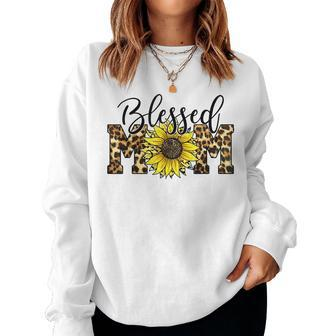 Blessed Mom Leopard Blessed Mom Sunflower V2 Women Crewneck Graphic Sweatshirt - Thegiftio UK