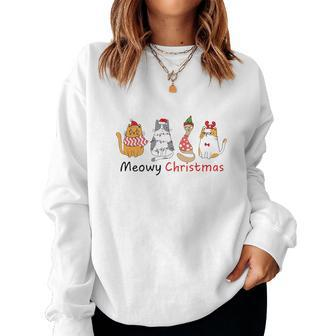 Christmas Funny Cat Meowy Christmas Gift For Cat Lovers Women Crewneck Graphic Sweatshirt - Seseable
