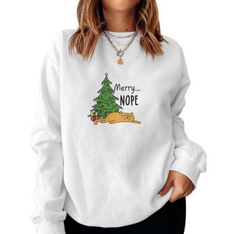 Christmas Funny Cat Merry Nope Cat Lovers Gift Women Crewneck Graphic Sweatshirt - Seseable