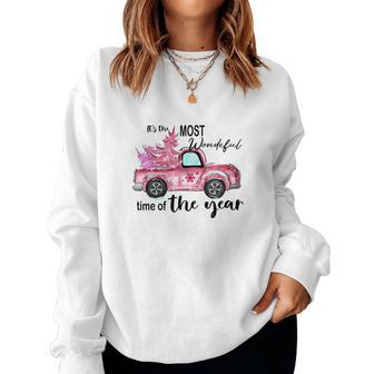 Christmas It Is The Most Wonderful Time Of The Year Holiday Vintage Christmas Truck Women Crewneck Graphic Sweatshirt - Seseable