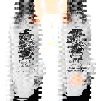 Computer Technology Teacher Life Messy Bun Back To School Women Crewneck Graphic Sweatshirt - Thegiftio