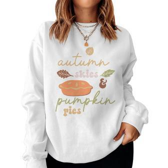 Cute Autumn Skies Pumpkin Pies Fall Season Women Crewneck Graphic Sweatshirt - Seseable