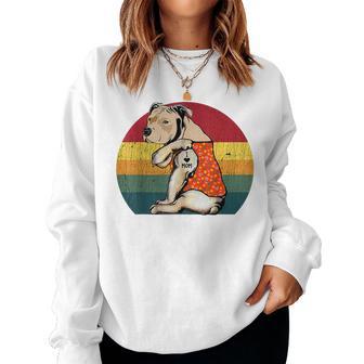 Dog I Love Mom Pitbull Dog Tattoo Flower Vintage Mothers Day Women Crewneck Graphic Sweatshirt - Thegiftio UK