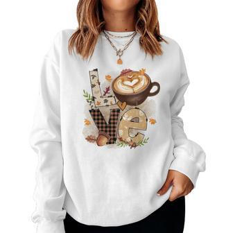 Fall Coffee Love Coffee Thankful Grateful Women Crewneck Graphic Sweatshirt - Seseable