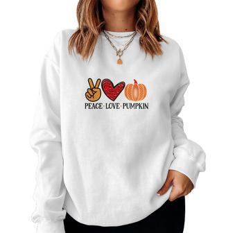 Fall Gift Peace Love Pumpkin Women Crewneck Graphic Sweatshirt - Seseable