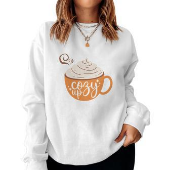 Fall Retro Cozy Up Thanksgiving Quotes Autumn Season Women Crewneck Graphic Sweatshirt - Seseable