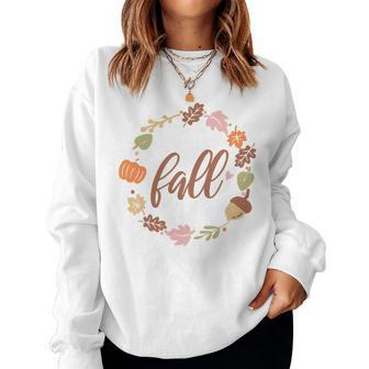 Fall Retro Flower Leaf Circle Women Crewneck Graphic Sweatshirt - Seseable