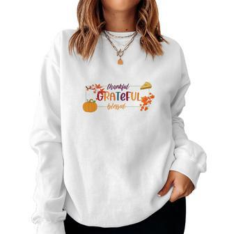Fall Thankful Grateful Blessed Pumpkin Pie Women Crewneck Graphic Sweatshirt - Seseable