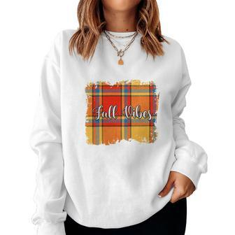 Fall Vibes Caro Pattern Thankful Women Crewneck Graphic Sweatshirt - Seseable