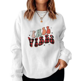 Fall Vibes Red Caro Plaid Fall Yall Women Crewneck Graphic Sweatshirt - Seseable