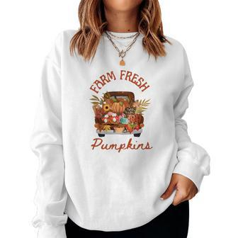 Farm Fresh Pumpkins Truck Gnomes Fall Women Crewneck Graphic Sweatshirt - Seseable