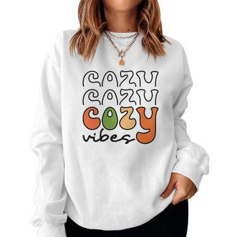 Funny Cozy Vibes Thanksgiving Fall Women Crewneck Graphic Sweatshirt - Seseable